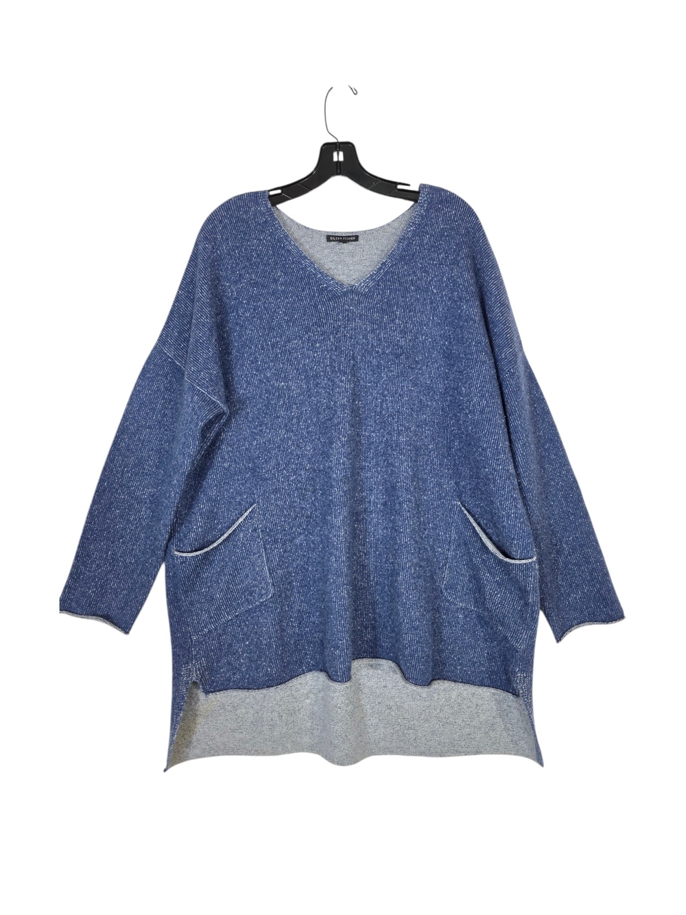 Eileen Fisher Cashmere knit Blue Heathered V-Neck Tunic Lagenlook Sweater